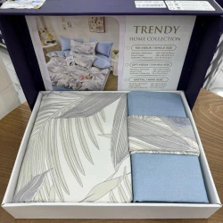 Комплект постельного белья MiraNova SF-616, двуспальный, серый/голубой, пододеяльник 200x220 см, простыня 240x260 см, наволочки 50x70 см/2 шт