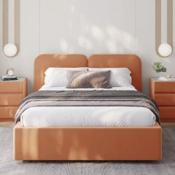 Двуспальная кровать Art_ikili_yataq 31, ламинат, оранжевая, 200x200x120 см
