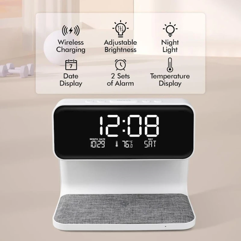 Часы-будильник с беспроводной зарядкой Nalacal KB6302 Часы-будильник с беспроводной зарядкой Nalacal KB6302