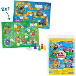 Игра-ходилка Геодом Турбозавры. Машины + Динозавры картон/пластик, игровое поле/4 фишки/кубик/правила игры, 2-4 игрока, 29.8x21.4x1 cм, 3+ лет