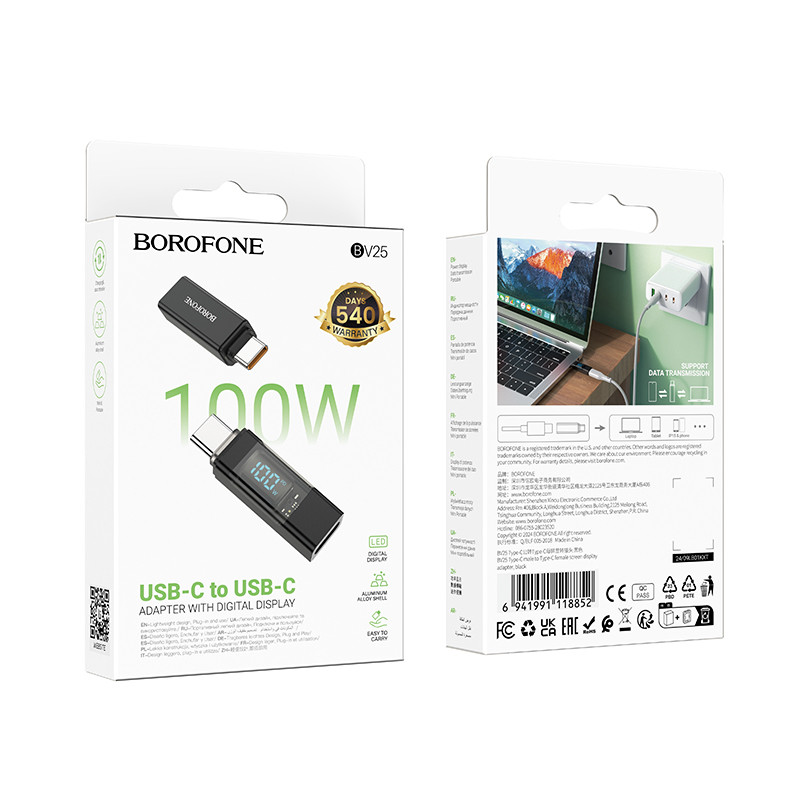 Адаптер с дисплеем, Type-C штекер - Type-C гнездо, черный