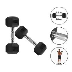 Гантели фиксированные 1857/3, 7.5 кг х 7.5 кг, черный