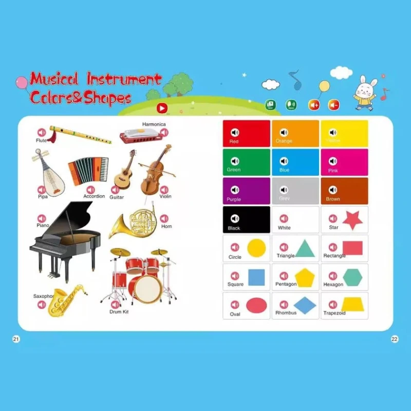 Английская книга для детей, цифры, цвета, музыкальные инструменты, животные, фигуры Английская книга для детей, цифры, цвета, музыкальные инструменты, животные, фигуры