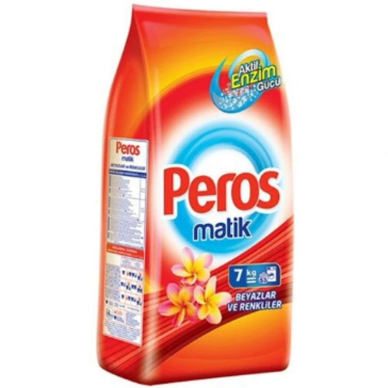 Yuyucu toz Peros Matik Beyazlar and Renkliler, istənilən növ çamaşır üçün, avtomat, çiçək ətri, 7 kq, 53 dəfə yuma