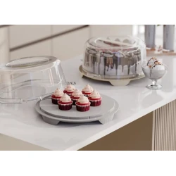 Блюдо для торта nh_4zxm, пластик, серое/прозрачное, 27x15 см