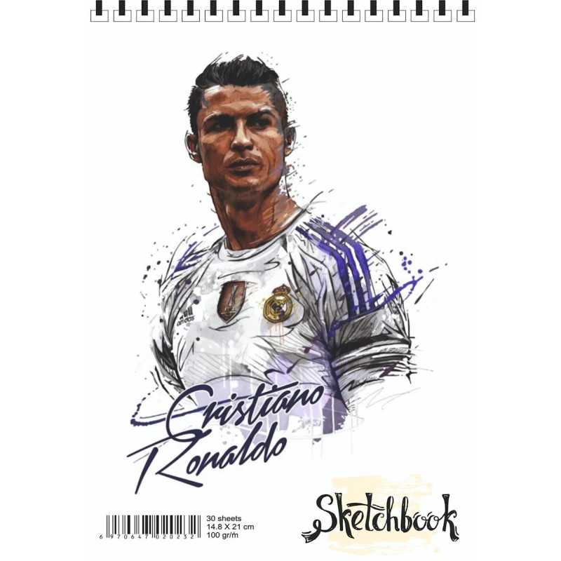 Bloknot Sketchbook R32 Cistiano Ronaldo A5, 30 vərəq, ağ