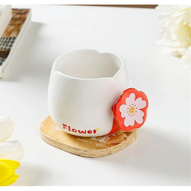 Fincan Çiçək Qulplu, ağ, keramika, 300 ml