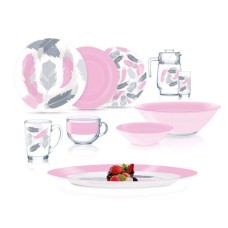 Nahar servizi Luminarc Q4154 Tirana Pink Dinnerset, 46 əd, 6 nəfərlik, bərkidilmiş şüşə, çəhrayı