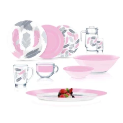 Обеденный сервиз Luminarc Q4154 Tirana Pink Dinnerset, 46 шт, 6 персон, закаленное стекло, розовый