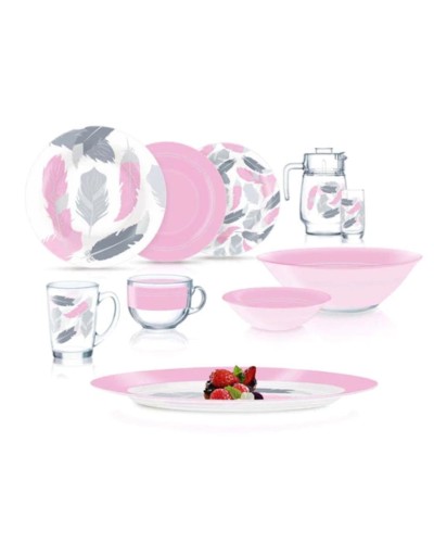 Nahar servizi Luminarc Q4154 Tirana Pink Dinnerset, 46 əd, 6 nəfərlik, bərkidilmiş şüşə, çəhrayı