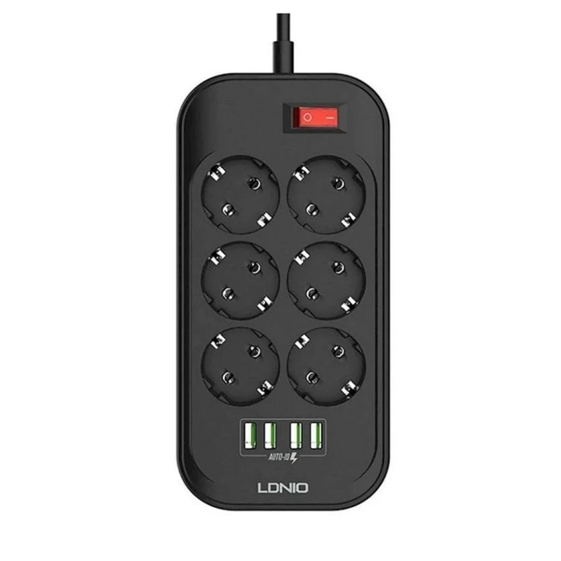 Удлинитель LDNIO SE6403, 2 м, 6-розеточный, 4 USB Удлинитель LDNIO SE6403, 2 м, 6-розеточный, 4 USB