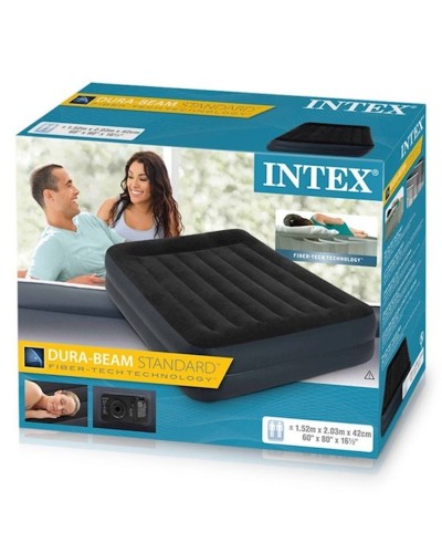 Şişmə döşək Intex Dura-Beam Queen Pillow Rest göy, 152x203x42 sm