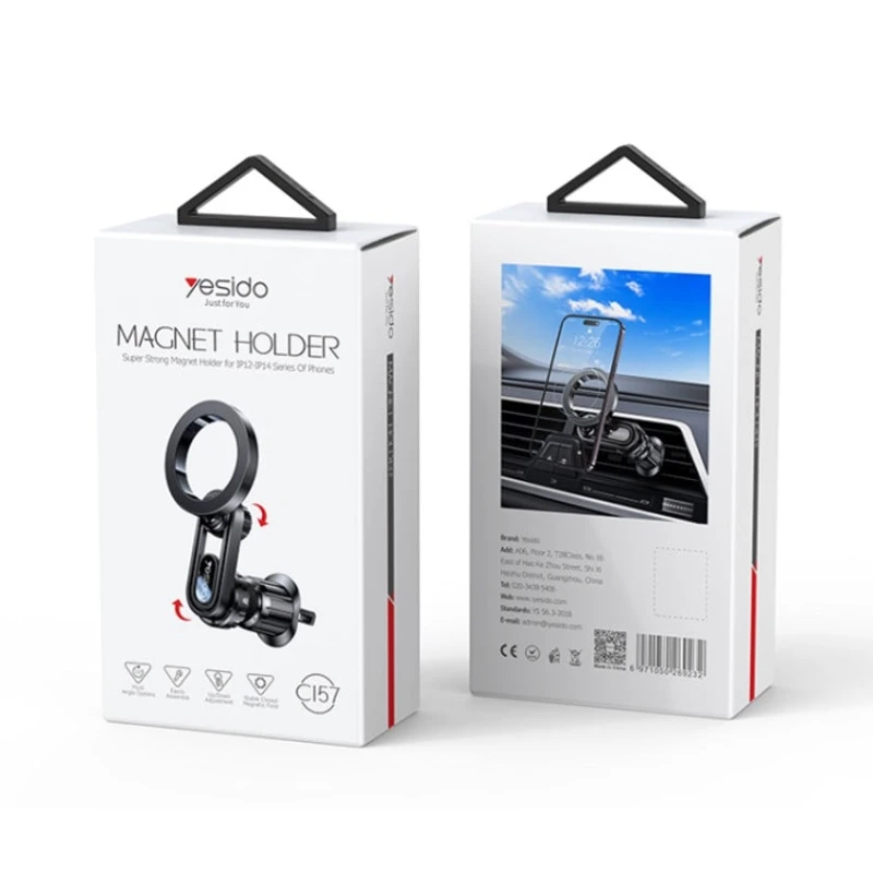 Магнитный автомобильный держатель для телефона Yesido C157 for Apple iPhone 12-14 Black Магнитный автомобильный держатель для телефона Yesido C157 for Apple iPhone 12-14 Black