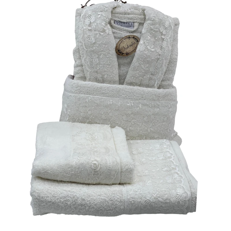 Банный набор Volenka SHA-00002606 халат + банное полотенце 70х140 см + полотенце для рук 50х90 см, белый Банный набор Volenka SHA-00002606 халат + банное полотенце 70х140 см + полотенце для рук 50х90 см, белый