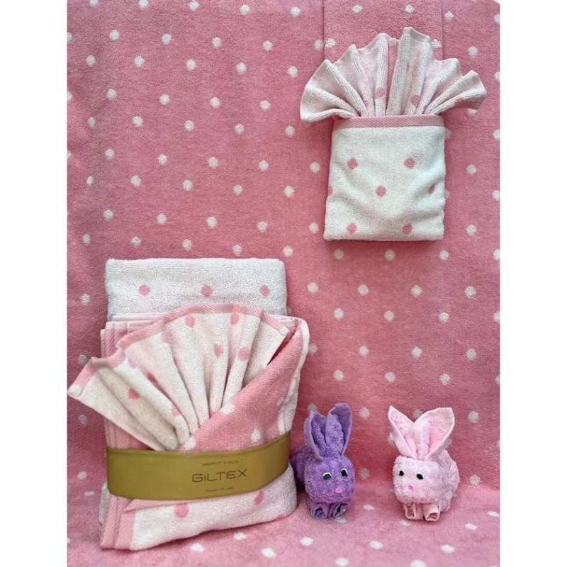 Dəsmal dəsti uşaqlar üçün Giltex Doris, pambıq, 70x130/50x90/50x30 sm, çəhrayı, 3 əd Dəsmal dəsti uşaqlar üçün Giltex Doris, pambıq, 70x130/50x90/50x30 sm, çəhrayı, 3 əd