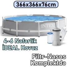 Hovuz Intex 6503TX26712, karkas, boz, dairə, həcm 6503 l, 366x366x76 sm, filtr-nasoslu - 6503TX26712