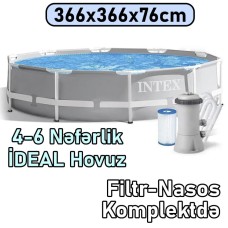 Hovuz Intex 6503TX26712, karkas, boz, dairə, həcm 6503 l, 366x366x76 sm, filtr-nasoslu - 6503TX26712
