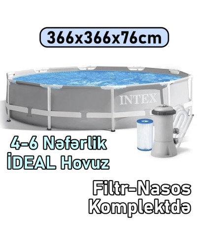 Hovuz Intex 6503TX26712, karkas, boz, dairə, həcm 6503 l, 366x366x76 sm, filtr-nasoslu - 6503TX26712