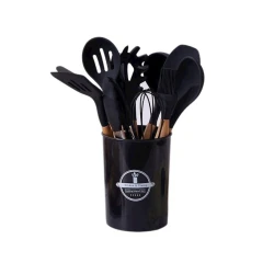 Mətbəx ləvazimatları dəsti, 11 parça, yapışmayan örtük üçün uyğundur, altlıq ilə, qara