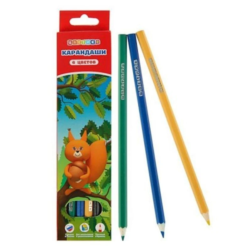 Набор цветных карандашей Невская палитра Цветик, 6 цветов, шестигранные, 2М-4М, заточенные