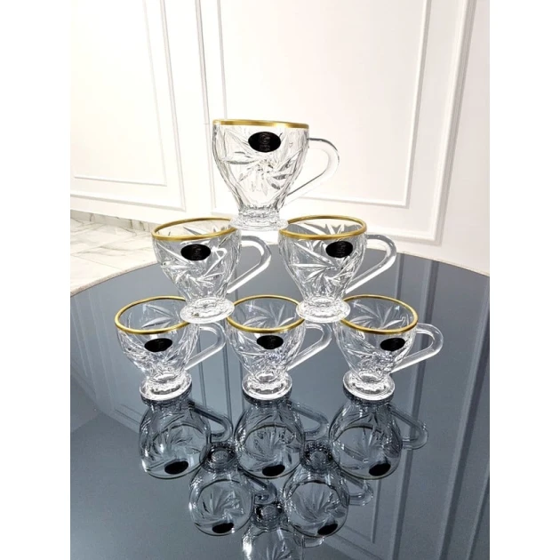 Набор чашек Gallery Home GLR-136, прозрачный/золотистый, 6 шт Набор чашек Gallery Home GLR-136, прозрачный/золотистый, 6 шт