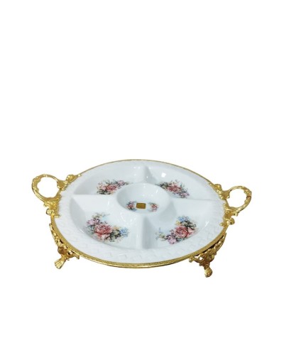 Çərəz qabı HomeStore BMB7U, dairə, 36 sm, keramika, ağ/qızılı