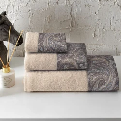 Набор полотенец и ароматизатор Tivolyo Home Elora, хлопок, бежевый, 3 шт, 30x50/50x100/75x150 см, 400 мл