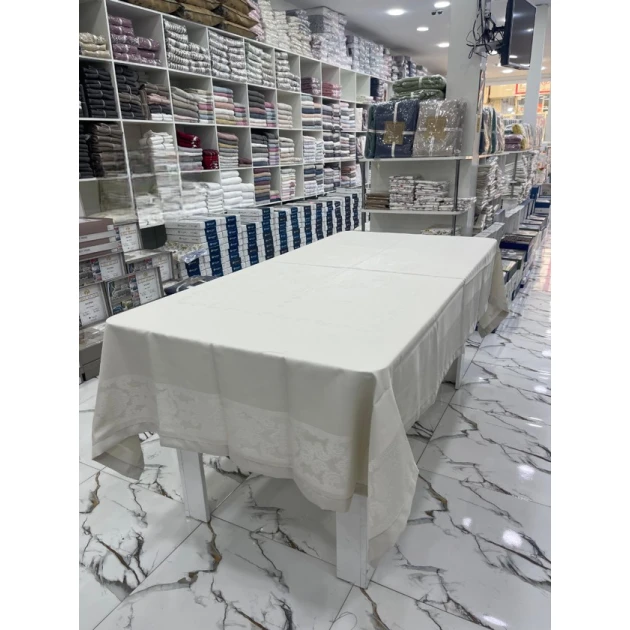 Скатерть MiraNova FS-694, 160x400 см, бежевая Скатерть MiraNova FS-694, 160x400 см, бежевая