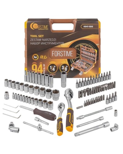 Alətlər dəsti Forstime FT-4941-5DS-м, 94 hissə, 1/4'' 3/8'' (6 künc), 4-22 mm