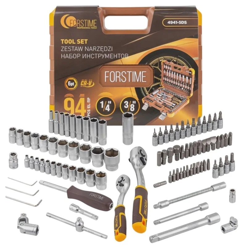 Набор инструментов Forstime FT-4941-5DS-м, 94 предмета, 1/4'' 3/8'' (6 граней), 4-22 мм Набор инструментов Forstime FT-4941-5DS-м, 94 предмета, 1/4'' 3/8'' (6 граней), 4-22 мм