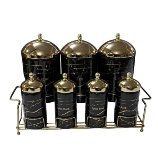 Qab dəsti ədviyyatların saxlanılması üçün, qara/qızılı, 7 əd