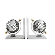 Kitablar üçün tutacaq dəsti Eichholtz Globe, 2 əd, 18x12x20 sm, bürünc/nikelləşdirilmiş polad/paslanmayan polad/alüminium, gümüşü
