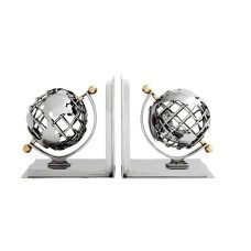 Kitablar üçün tutacaq dəsti Eichholtz Globe, 2 əd, 18x12x20 sm, bürünc/nikelləşdirilmiş polad/paslanmayan polad/alüminium, gümüşü