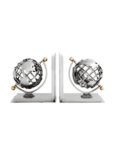 Kitablar üçün tutacaq dəsti Eichholtz Globe, 2 əd, 18x12x20 sm, bürünc/nikelləşdirilmiş polad/paslanmayan polad/alüminium, gümüşü
