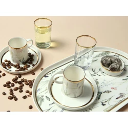 Набор кофейный Porland Botanical 04ALM006725, 2 персон, 8 шт, фарфор, белый/прозрачный