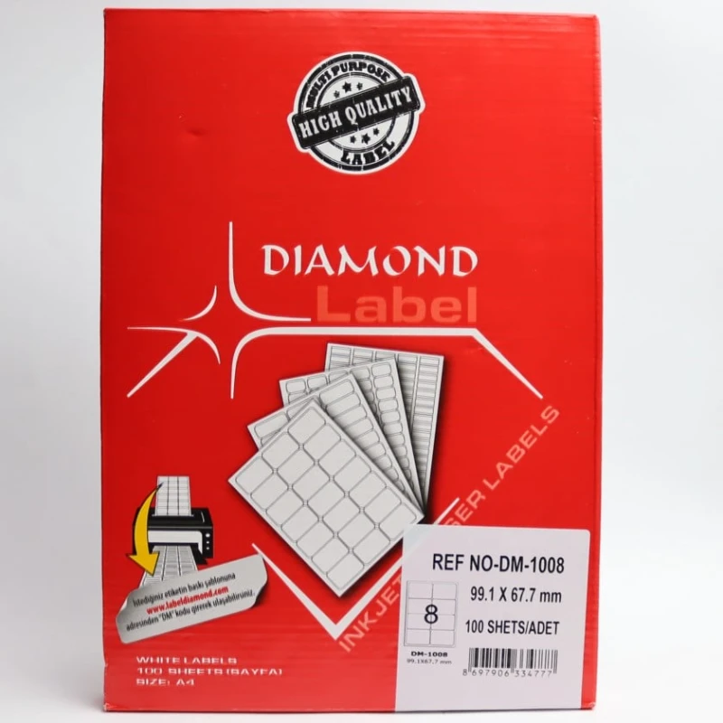 Этикетки самоклеющиеся Diamond DM-1008, 99.1x67.7 мм, 8 шт x 100 листов Этикетки самоклеющиеся Diamond DM-1008, 99.1x67.7 мм, 8 шт x 100 листов