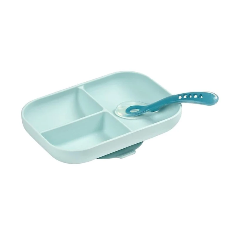 Набор детской посуды Beaba, силикон, голубой, 2 предмета