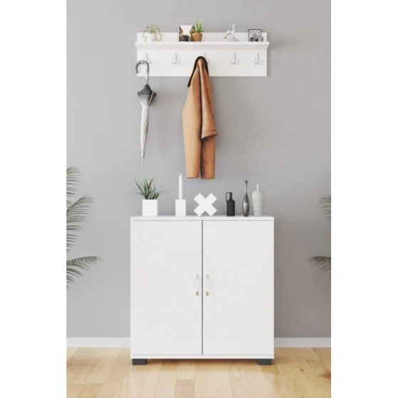 Комплект тумбы для обуви Ev Plus Haüs, ЛДСП, белый, 79x72x32 см Комплект тумбы для обуви Ev Plus Haüs, ЛДСП, белый, 79x72x32 см
