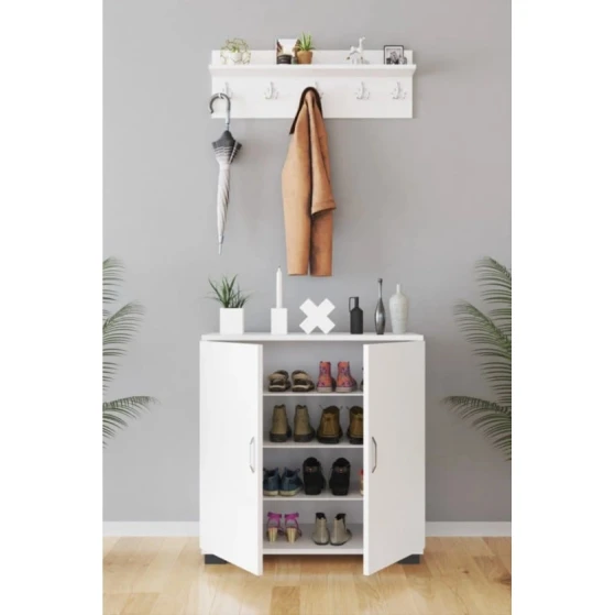 Комплект тумбы для обуви Ev Plus Haüs, ЛДСП, белый, 79x72x32 см Комплект тумбы для обуви Ev Plus Haüs, ЛДСП, белый, 79x72x32 см