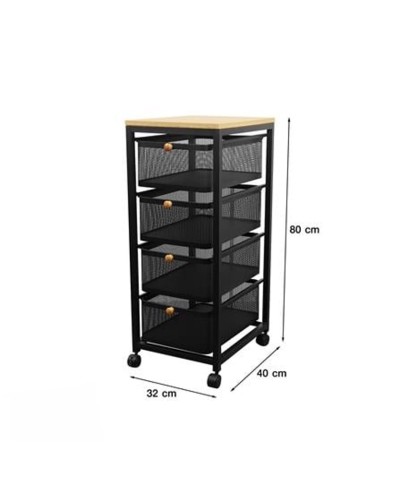 Mətbəx arabası Stacko Hasta, polad/taxta, qara, 32x40x80 sm
