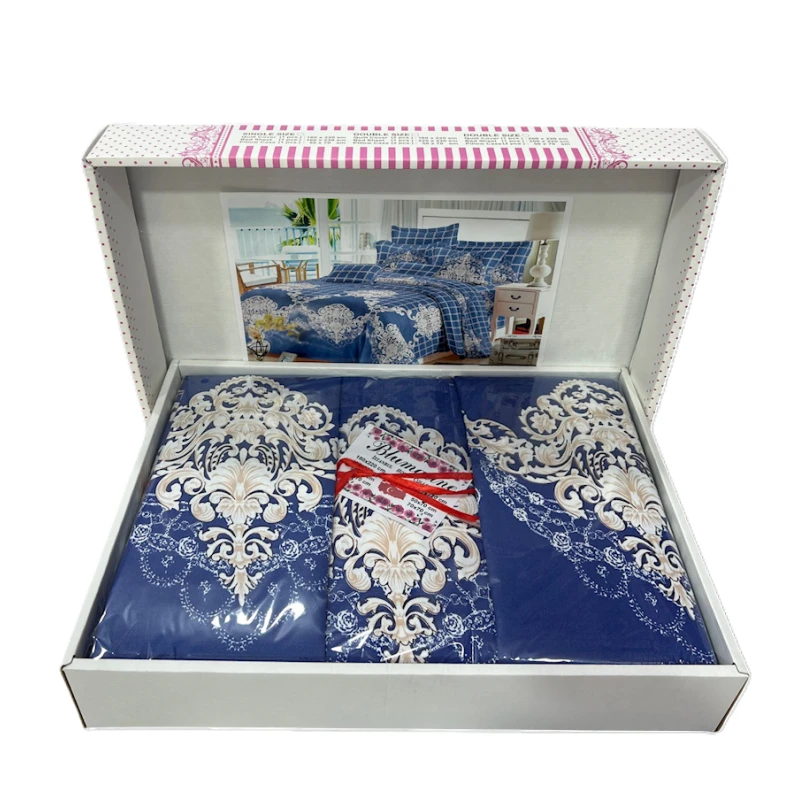 Комплект постельного белья Bluemarine Home YT-BL-018, двуспальный, хлопок, синий Комплект постельного белья Bluemarine Home YT-BL-018, двуспальный, хлопок, синий