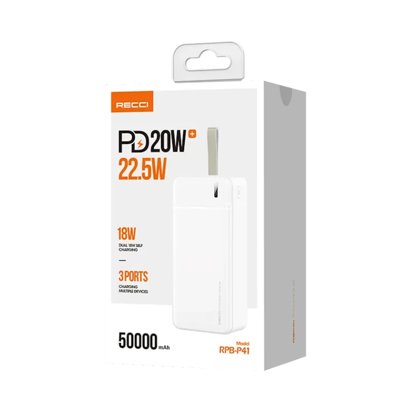 Внешний аккумулятор Recci RPB-P41, 50000 mAh, White Внешний аккумулятор Recci RPB-P41, 50000 mAh, White