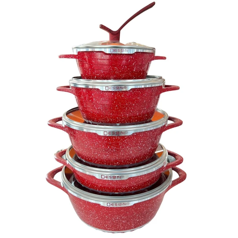 Набор кастрюль Dessini ZGH_00092, гранит, красный, 12 предметов Набор кастрюль Dessini ZGH_00092, гранит, красный, 12 предметов