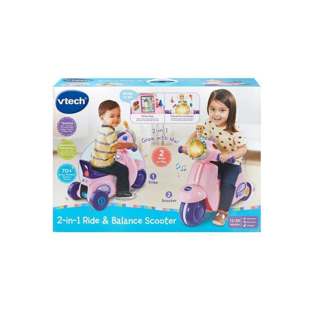 Детский трехколесный самокае Vtech 80-572353, 1-3 лет, розовый Детский трехколесный самокае Vtech 80-572353, 1-3 лет, розовый