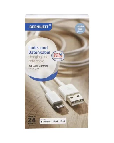 Кабель USB-A to Lightning Ideen Welt, Ağ (4305615791333)