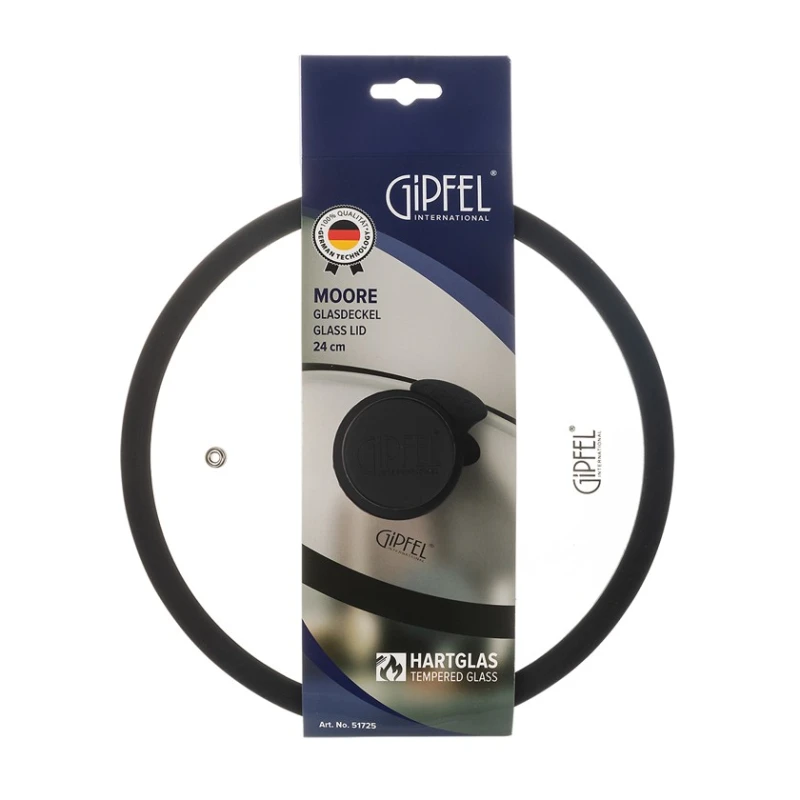 Крышка Gipfel Moore 51725, стекло/силикон, черная/прозрачная, 24 см Крышка Gipfel Moore 51725, стекло/силикон, черная/прозрачная, 24 см