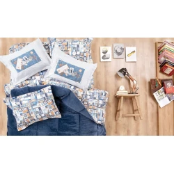 Комплект постельного белья Yataş Travel Triola, одеяло 195x215 см, простыня 160x200 см, наволочки 50x70 см 2 шт, двуспальный, хлопок/полиэстер, İndigo