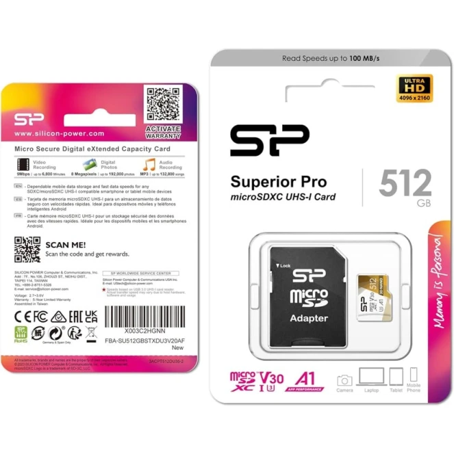 Карта памяти Silicon Power 512GB microSDXC UHS-I Memory Card 4K Карта памяти Silicon Power 512GB microSDXC UHS-I Memory Card 4K