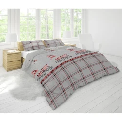 Комплект постельного белья Giltex Merry Christmas, пододеяльник 160х220 см, простыня 180х220 см, наволочка 50х70 см, односпальный, хлопок, красный/серый