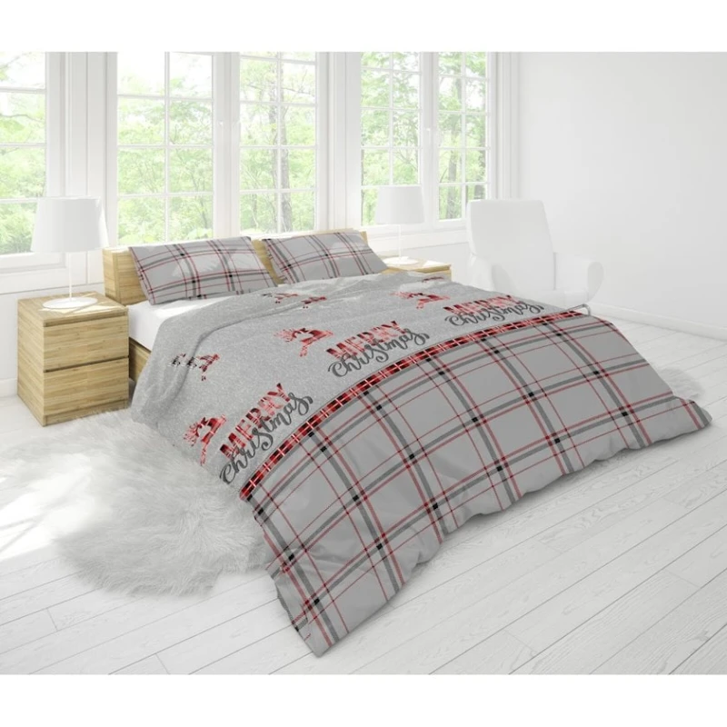 Комплект постельного белья Giltex Merry Christmas, пододеяльник 160х220 см, простыня 180х220 см, наволочка 50х70 см, односпальный, хлопок, красный/серый